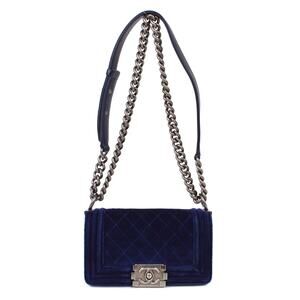 Chanel Quilted Velvet Boy Flap Bag Navy